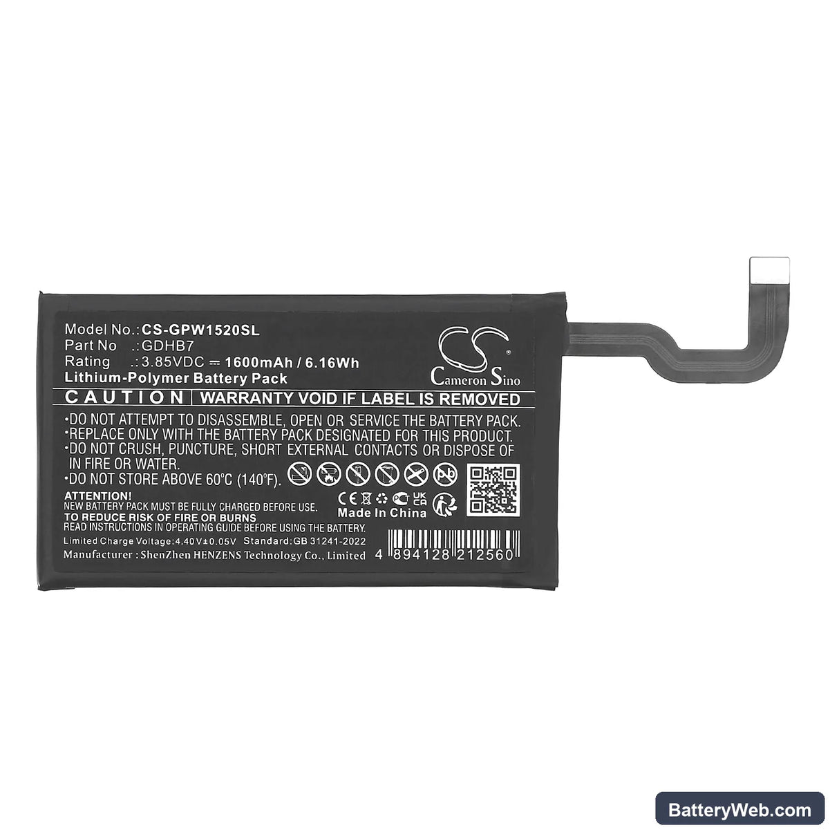 Google GC15S Replacement Battery, 3.85V, 1600mAh, Li-Polymer 3
