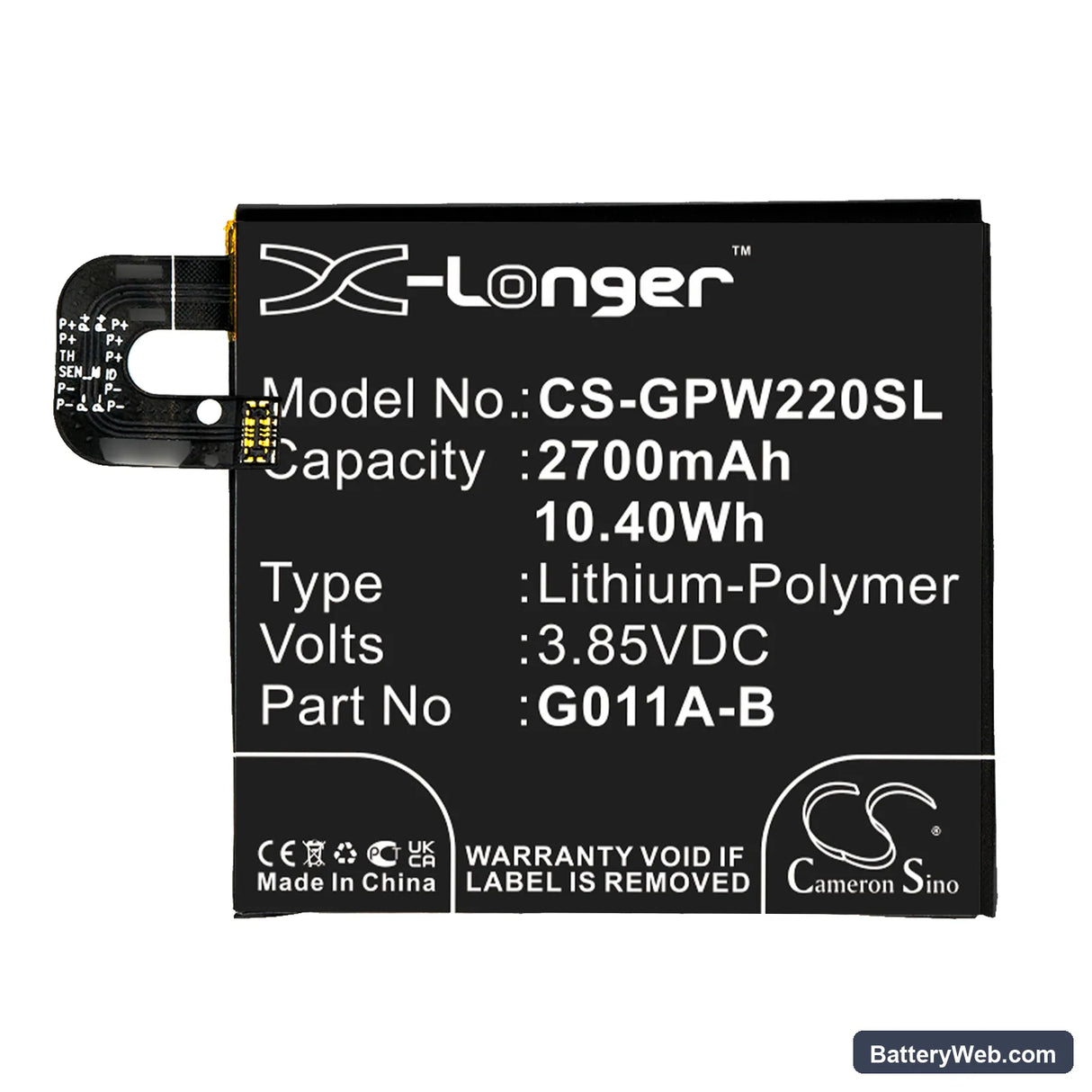 Google Pixel 2 Replacement Battery, 3.85V, 2700mAh, Li-Polymer 5