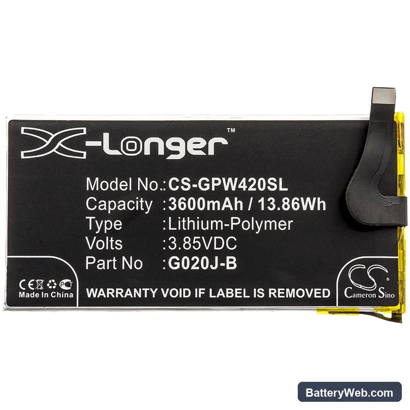 Google Pixel 4 XL Replacement Battery, 3.85V, 3600mAh, Li-Polymer 3