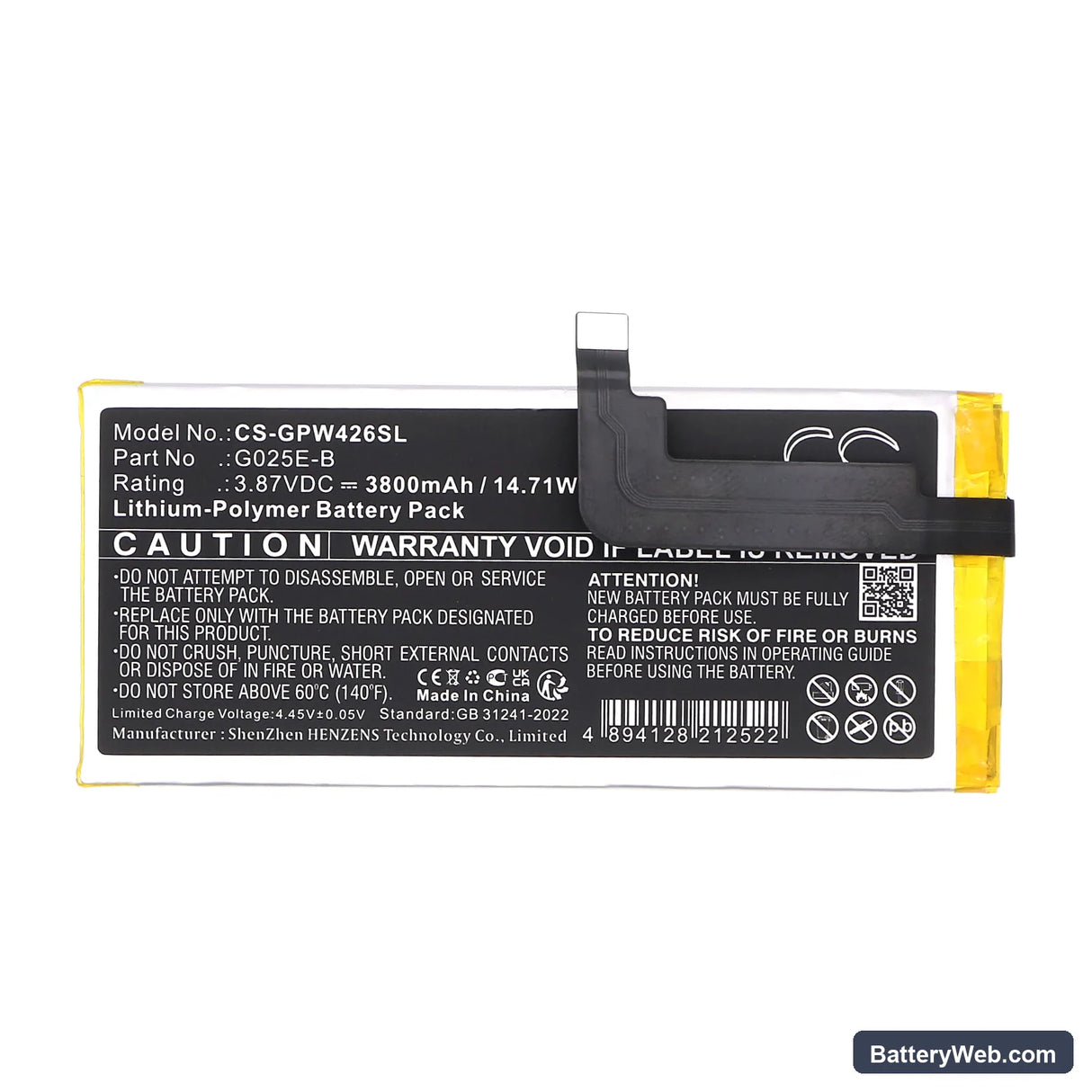 Google G025E Replacement Battery, 3.87V, 3800mAh, Li-Polymer 3