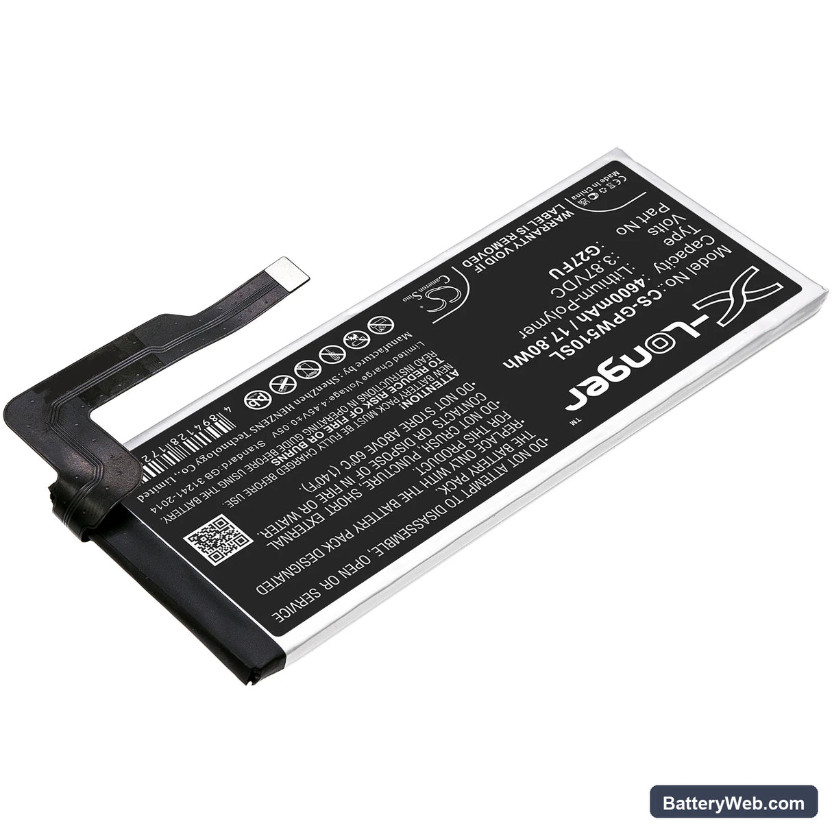 Google Pixel 5A Replacement Battery, 3.87V, 4600mAh, Li-Polymer 2