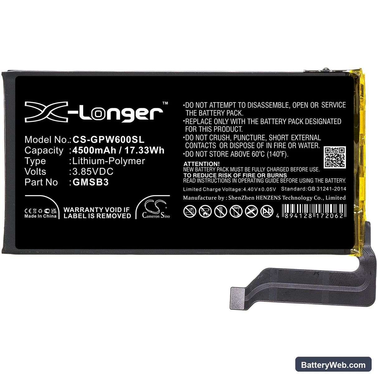 Google Pixel 6 Replacement Battery, 3.85V, 4500mAh, Li-Polymer 3