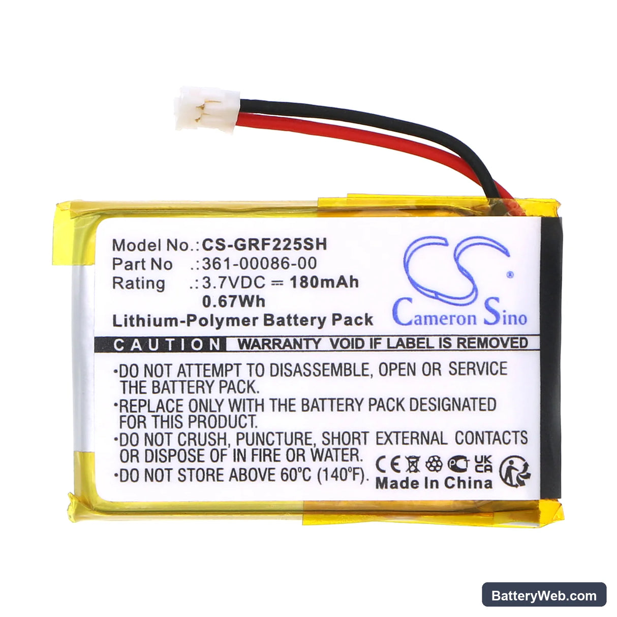 Garmin Forerunner 225 Replacement Battery, 3.7V, 180mAh, Li-Polymer 3