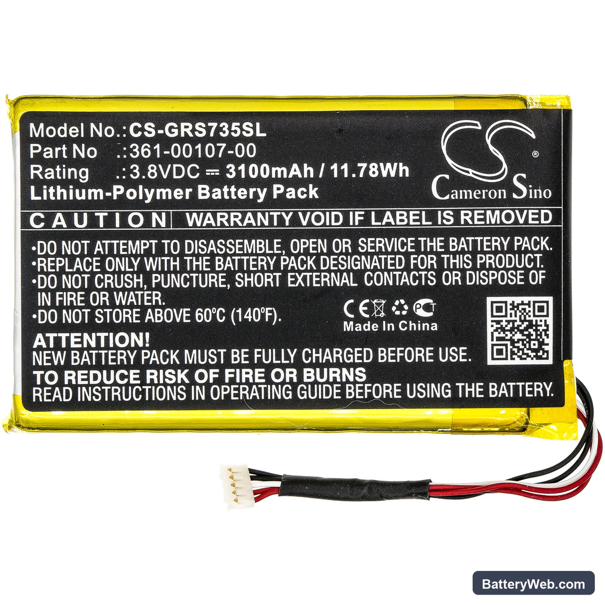Garmin inReach SE Replacement Battery, 3.8V, 3100mAh, Li-Polymer 3