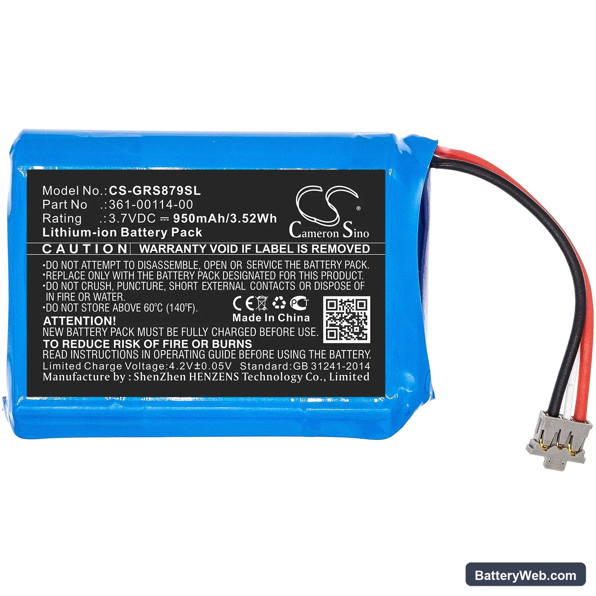 Garmin inReach Mini Replacement Battery, 3.7V, 950mAh, Li-ion 3