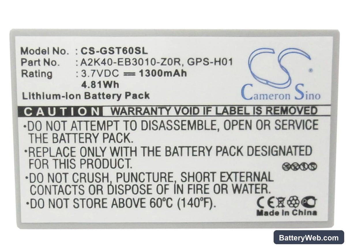 Gigabyte gSmart t600 Replacement Battery, 3.7V, 1300mAh, Li-ion 5