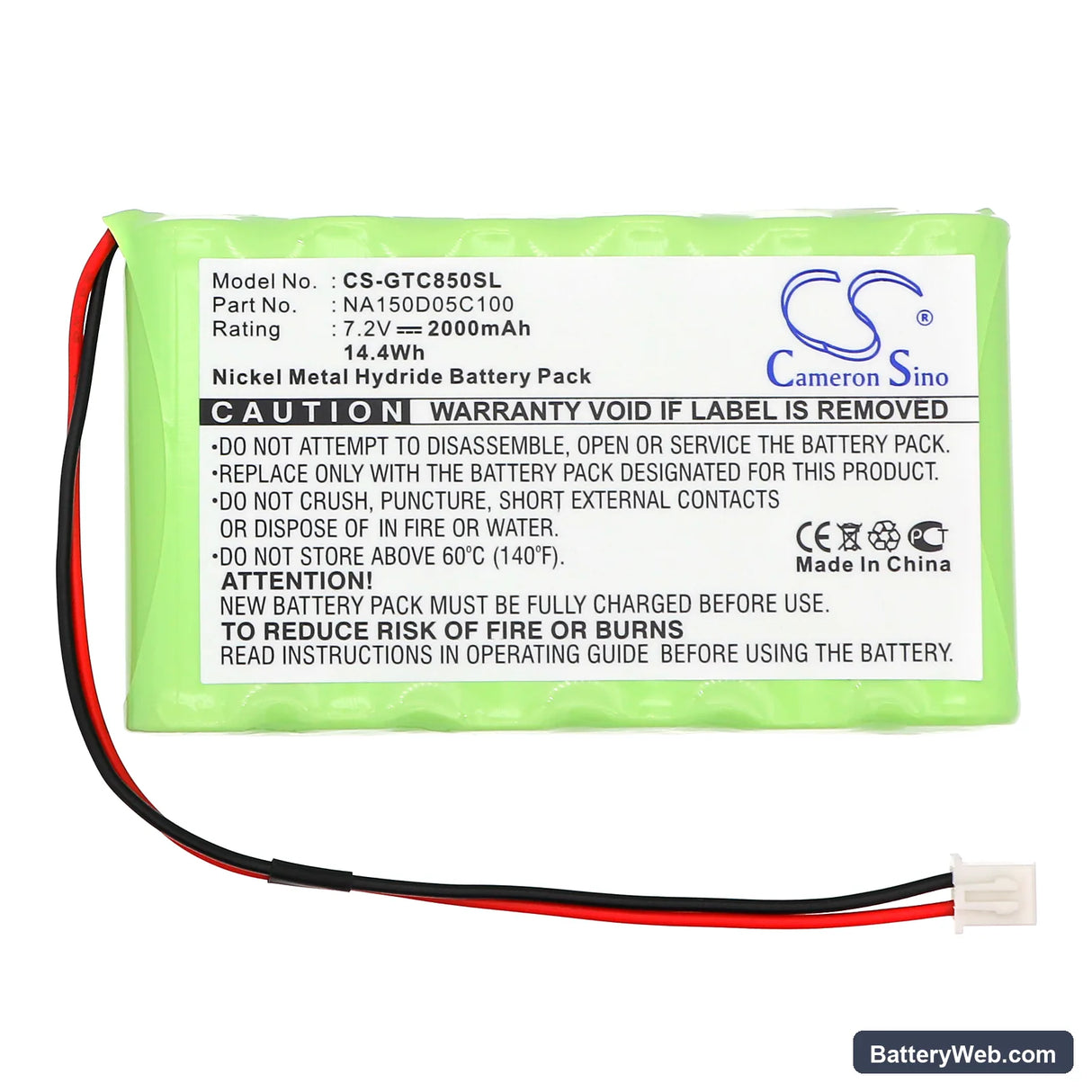 Graetz TC850B Replacement Battery, 7.2V, 2000mAh, Ni-MH 3