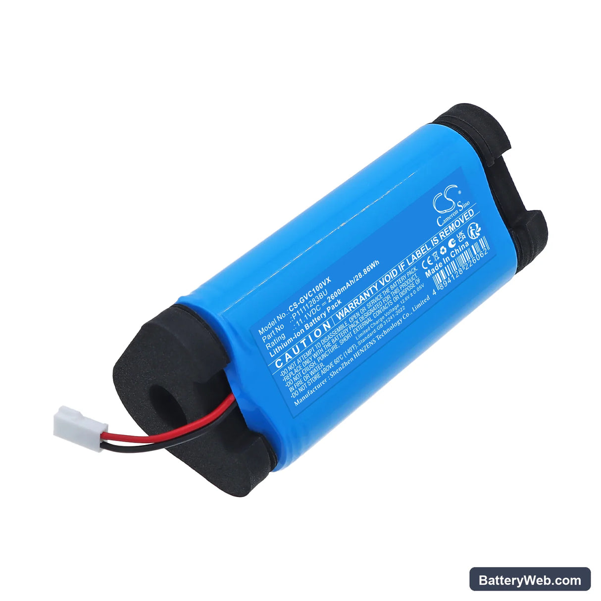 GRE Electric Vac VCB10 Replacement Battery, 11.1V, 2600mAh, Li-ion 1