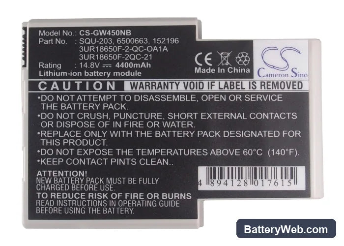 Gateway Solo 400VTX Replacement Battery, 14.8V, 4400mAh, Li-ion 5