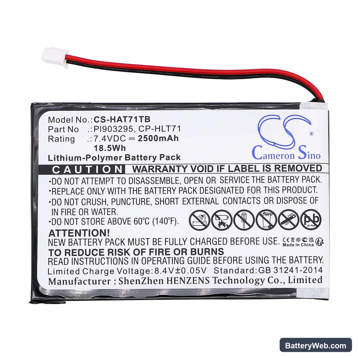 Haier 805-01-NL Replacement Battery, 7.4V, 2500mAh, Li-Polymer 3