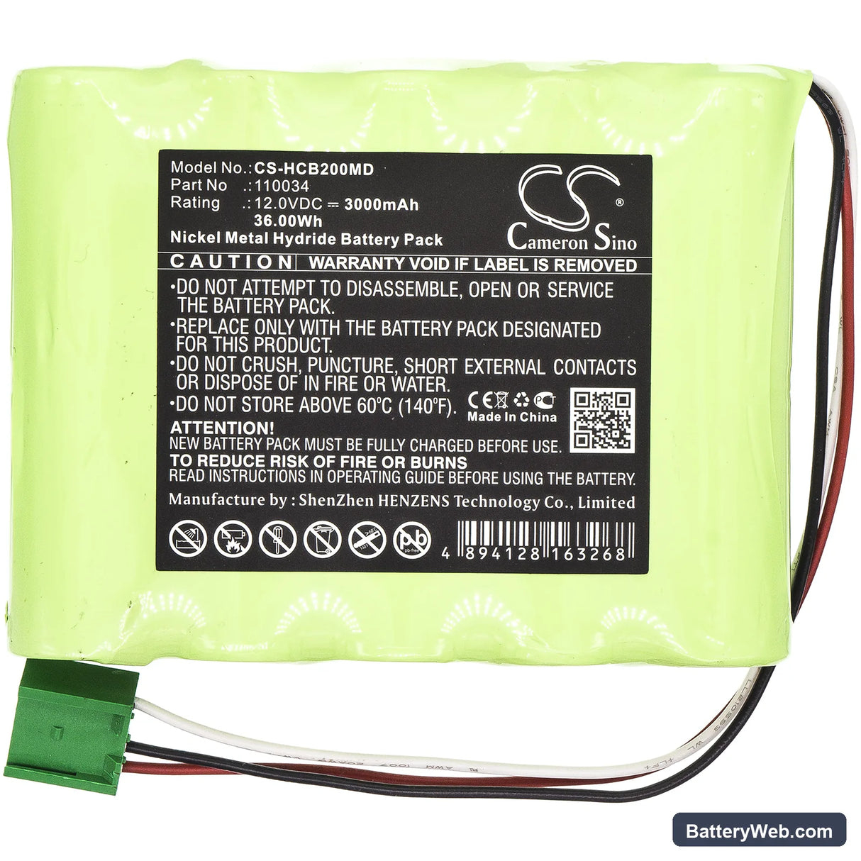Hellige SCB2 Scope Replacement Battery, 12V, 3000mAh, Ni-MH 3