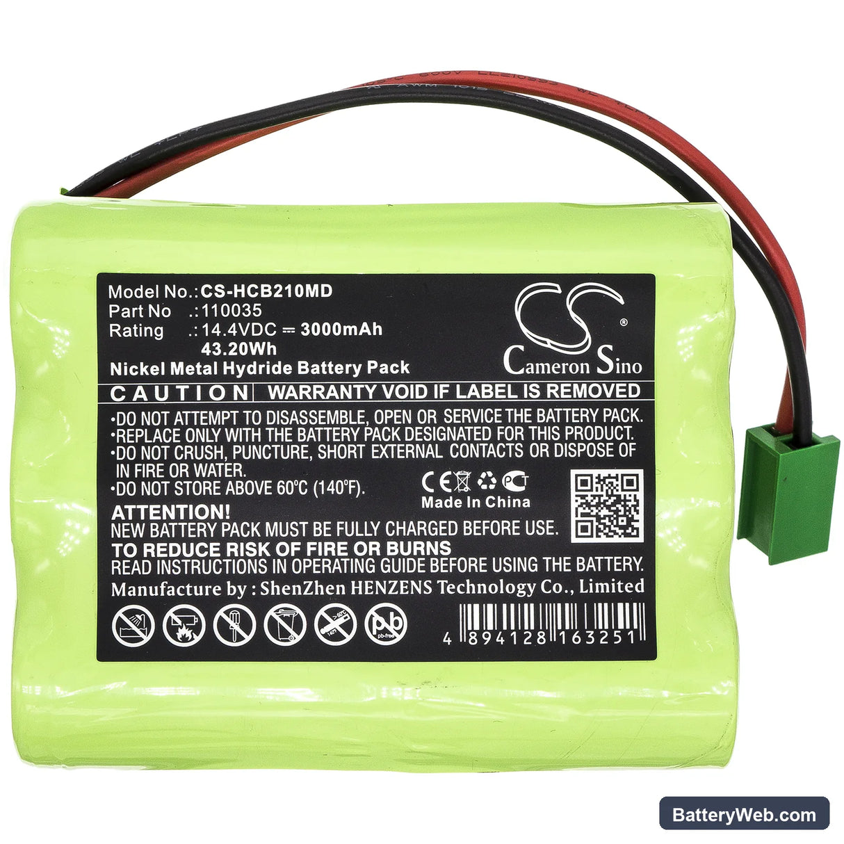Hellige SCB2 Defibrillator Replacement Battery, 14.4V, 3000mAh, Ni-MH 3