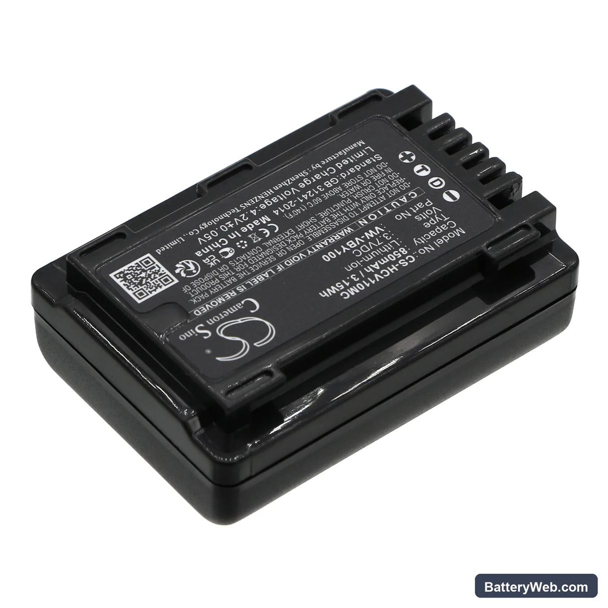 Panasonic HC-V110 Replacement Battery, 3.7V, 850mAh, Li-ion 2