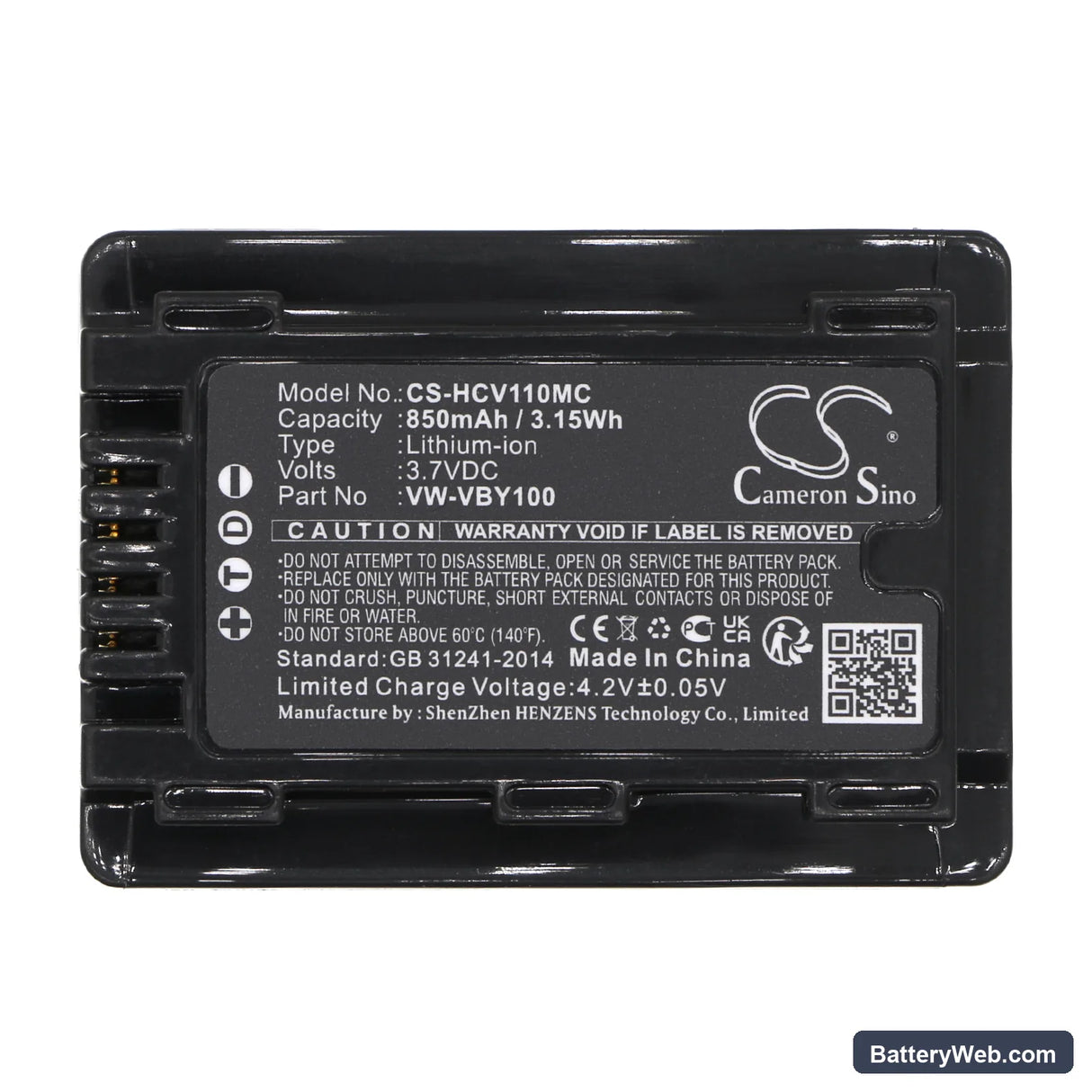 Panasonic HC-V110 Replacement Battery, 3.7V, 850mAh, Li-ion 5