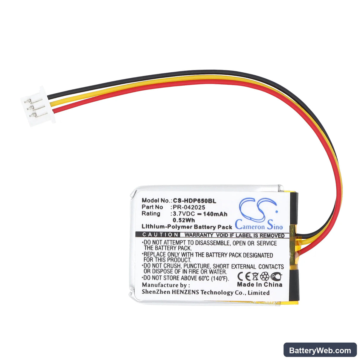 HandHeld Dolphin 6500EP Replacement Battery, 3.7V, 140mAh, Li-Polymer 3