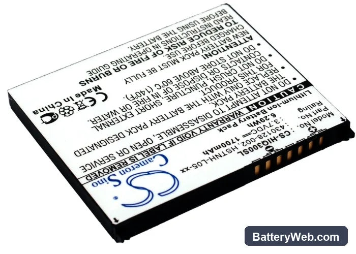 HP iPAQ 300 Replacement Battery, 3.7V, 1700mAh, Li-ion 2