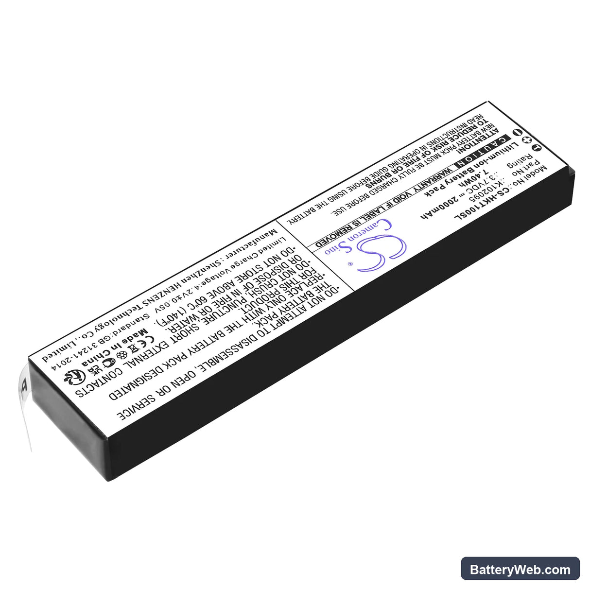 Hook-Eye T01 Replacement Battery, 3.7V, 2000mAh, Li-ion 2