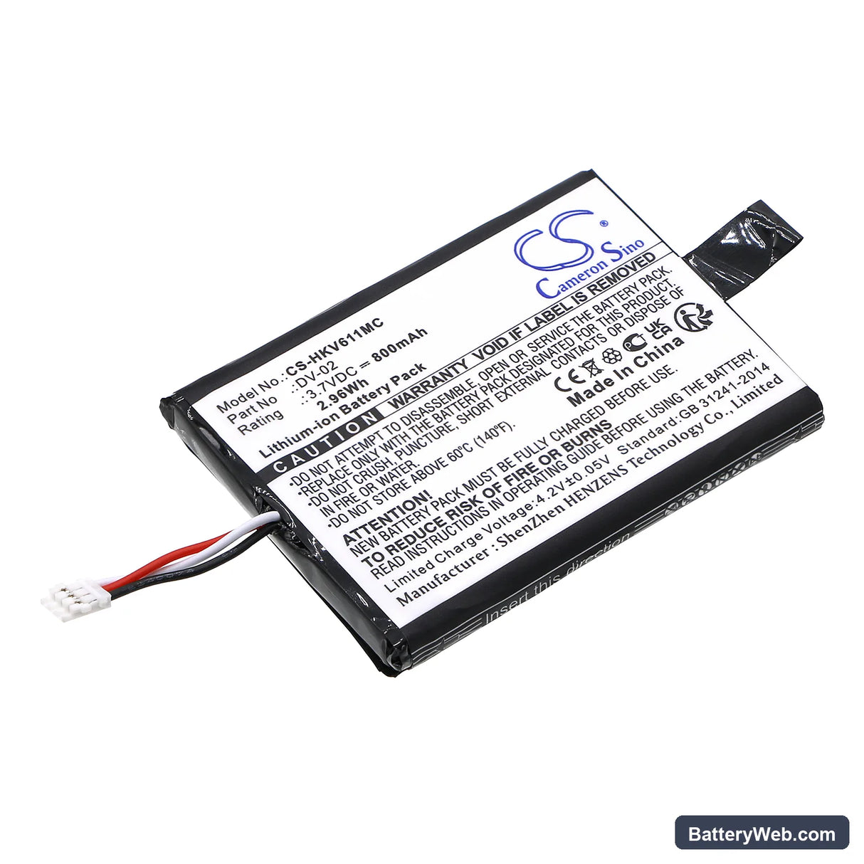 Hikvision DS-MH611 Replacement Battery, 3.7V, 800mAh, Li-ion 1