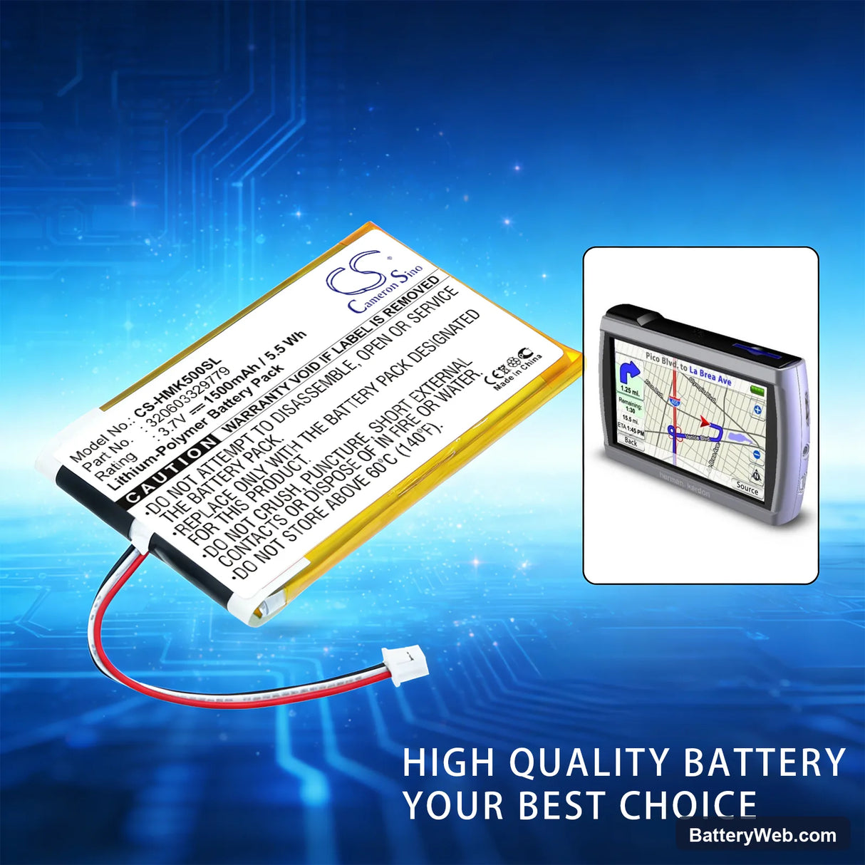Harmon Kardon GPS-500 Replacement Battery, 3.7V, 1500mAh, Li-Polymer 6
