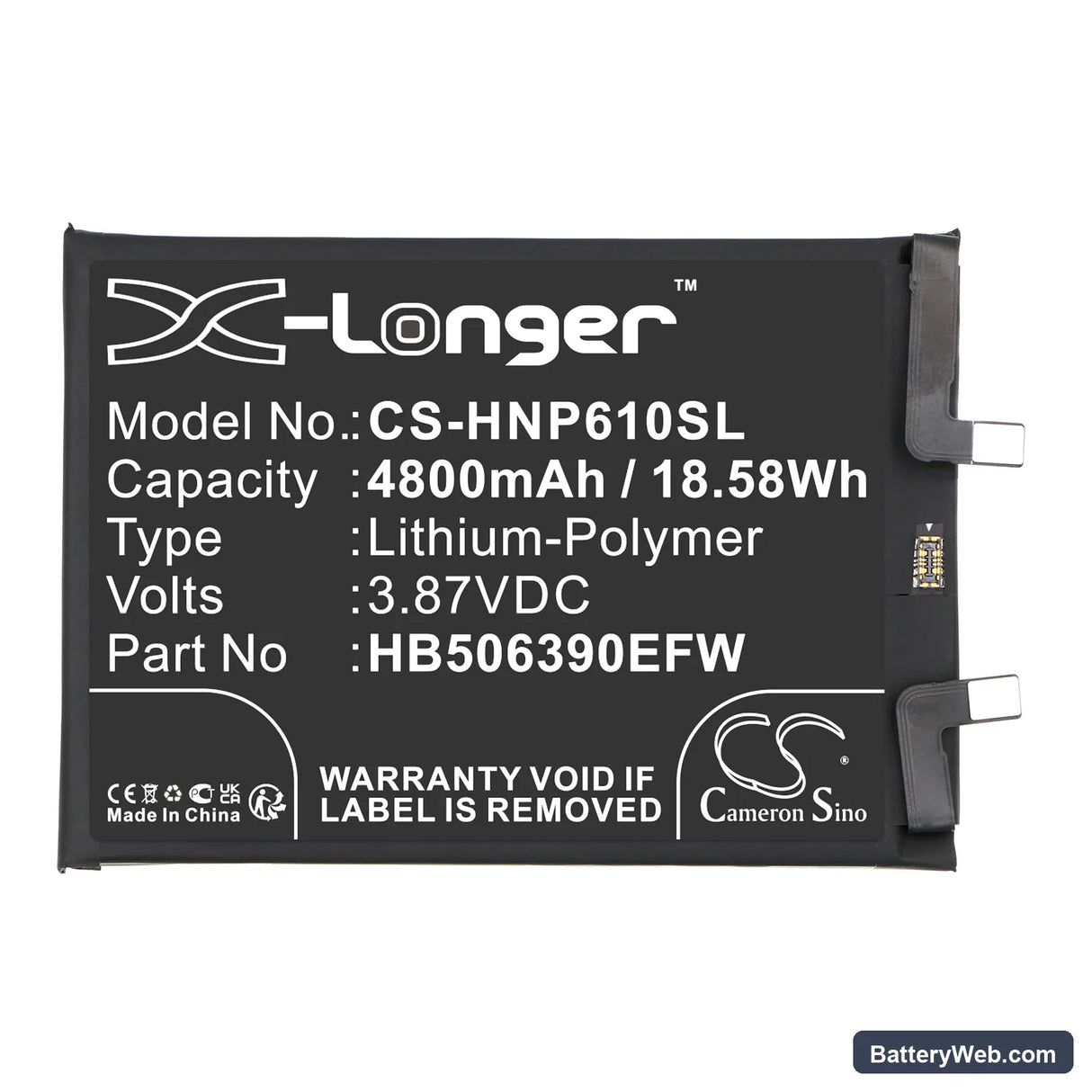Honor 60 Pro 5G Replacement Battery, 3.87V, 4800mAh, Li-Polymer 3