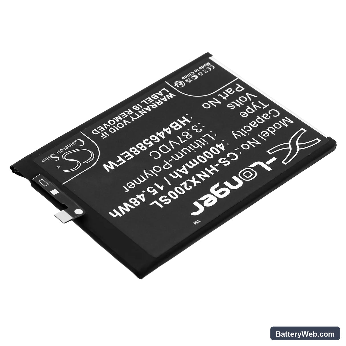 Honor X20 SE 5G Replacement Battery, 3.87V, 4000mAh, Li-Polymer 2