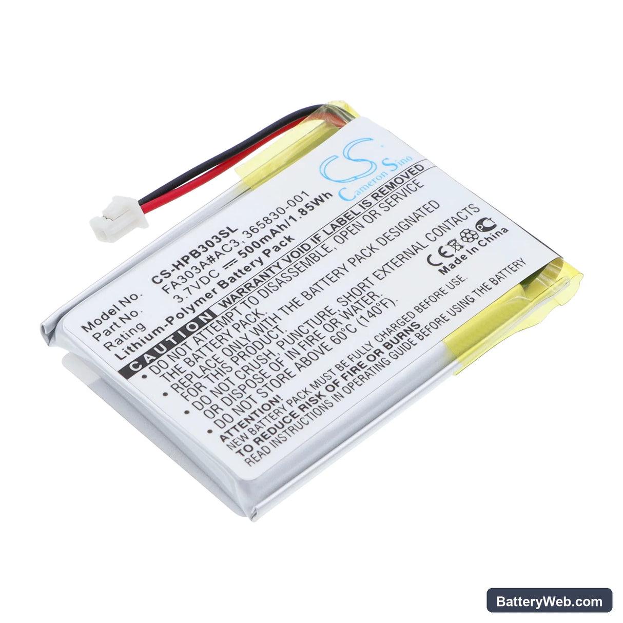 HP Bluetooth Stereo Headphones Replacement Battery, 3.7V, 500mAh, Li-Polymer 1