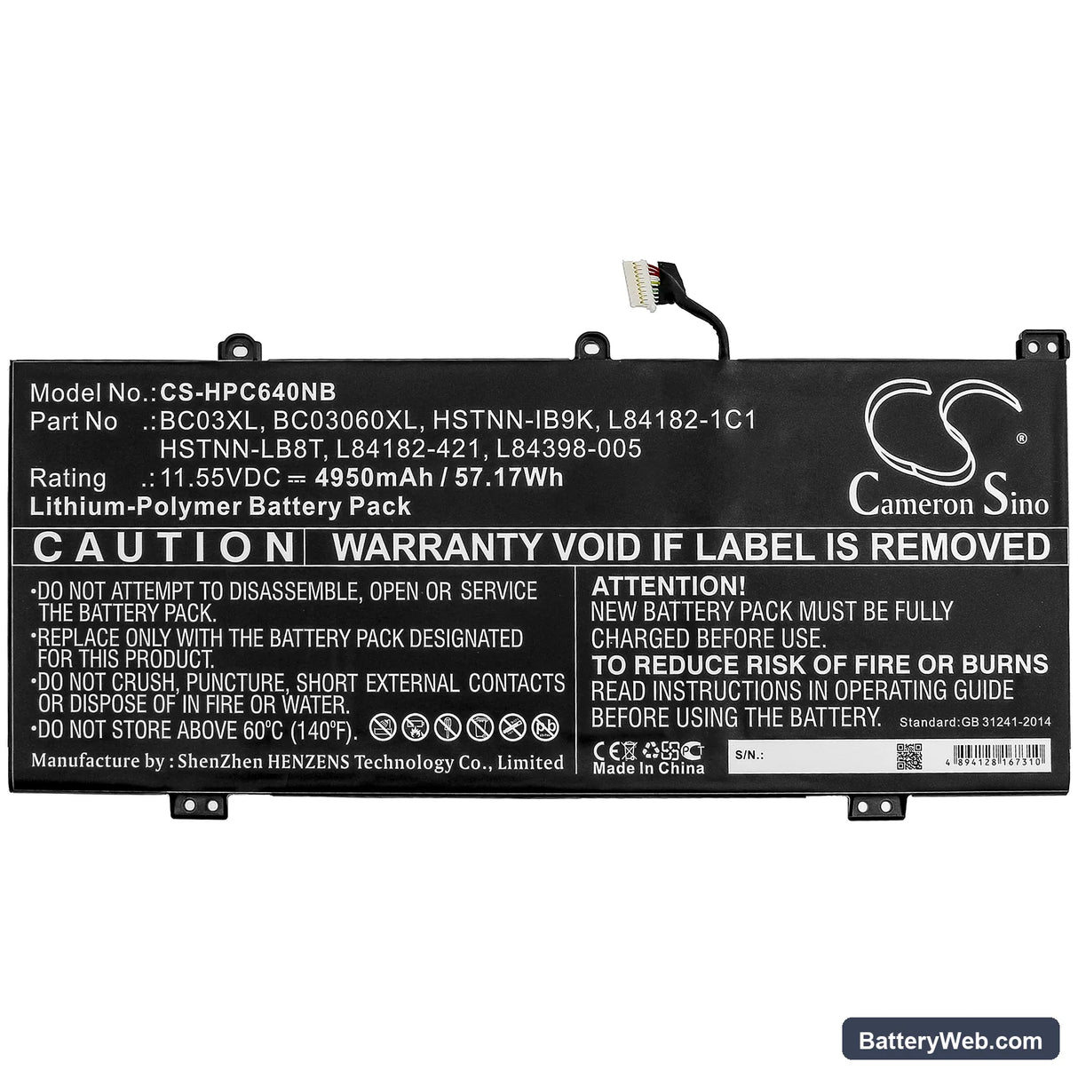 HP Pro C640 Chromebook Replacement Battery, 11.55V, 4950mAh, Li-Polymer 3