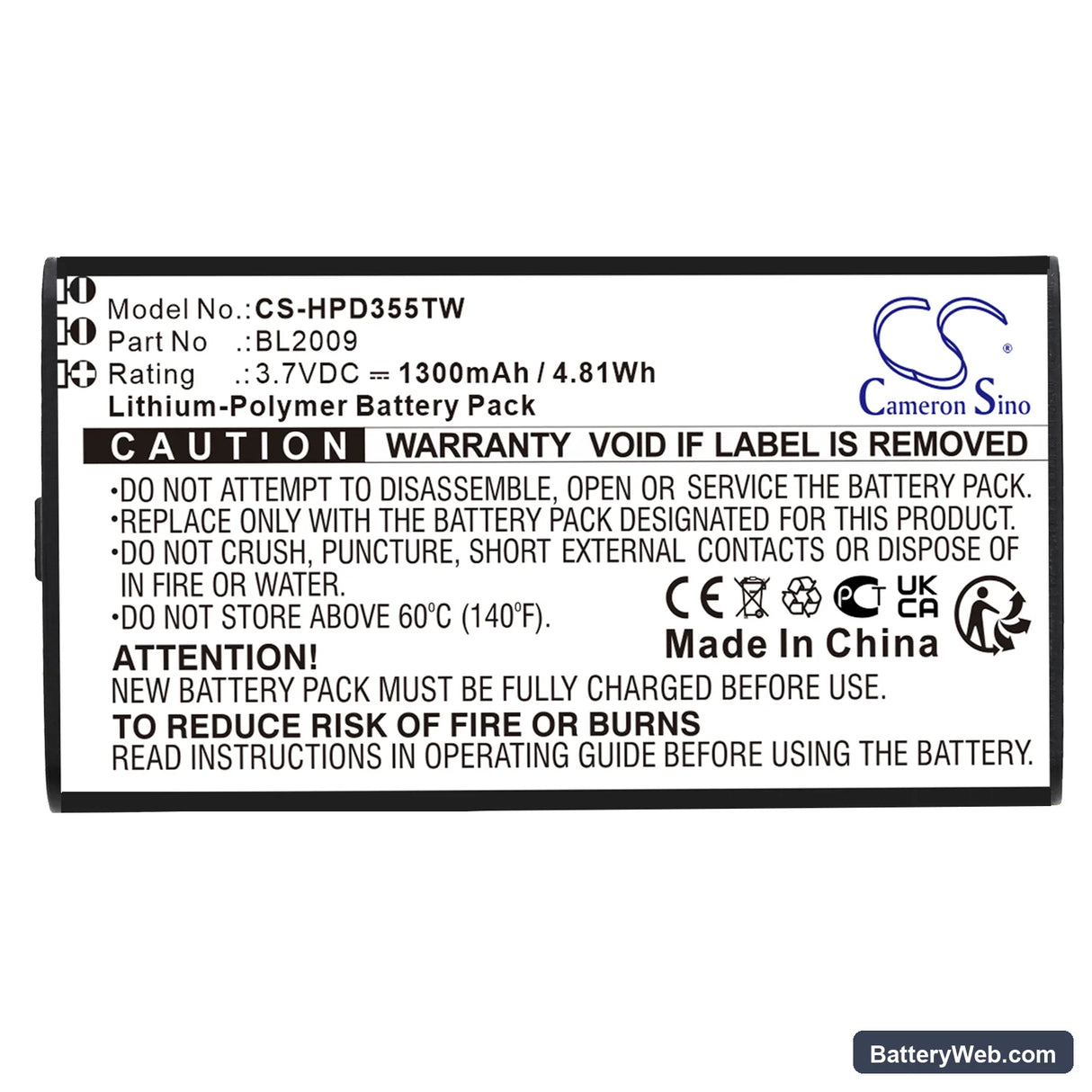 Hytera PD355 Replacement Battery, 3.7V, 1300mAh, Li-Polymer 3