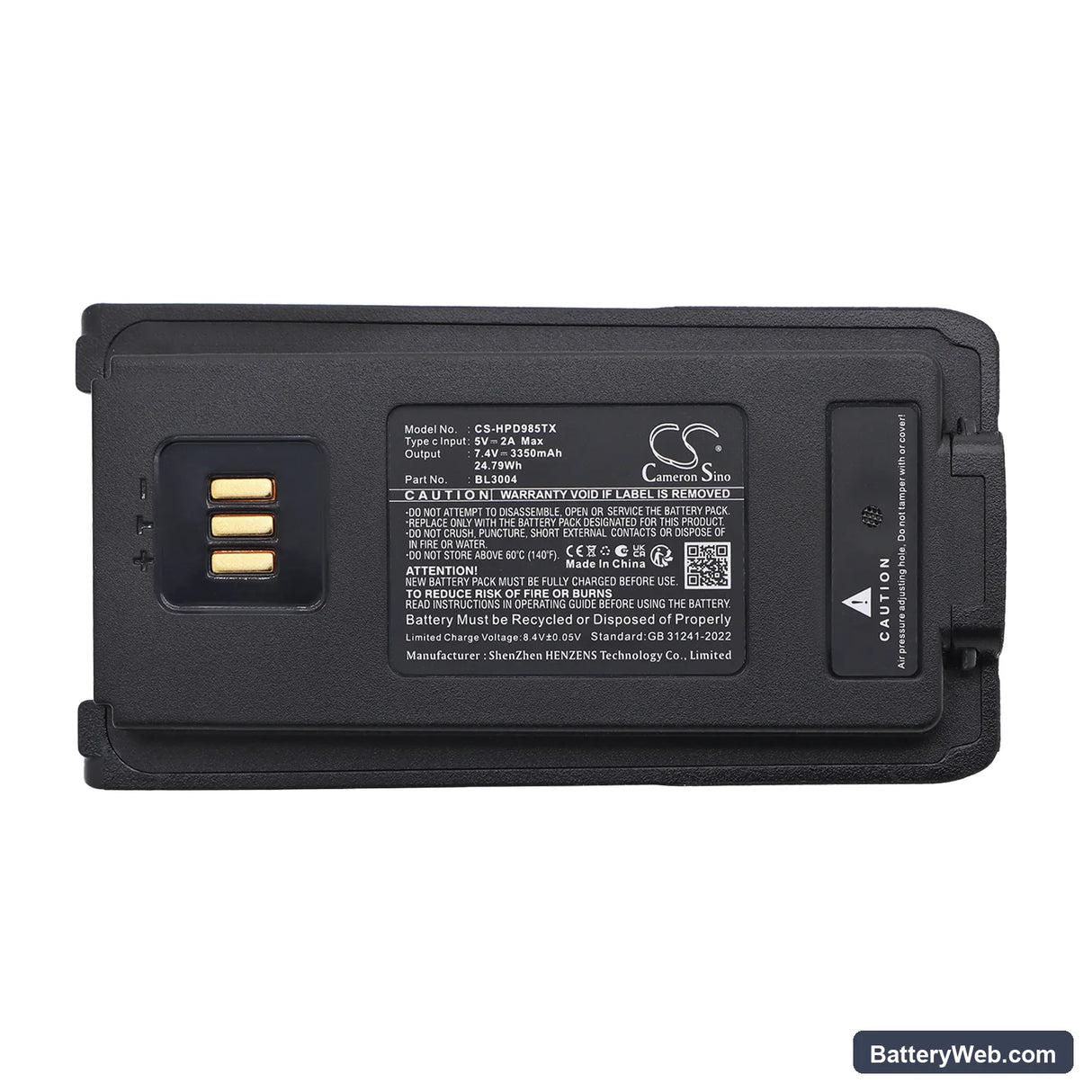 Hytera PD980 Replacement Battery, 7.4V, 3350mAh, Li-ion 5