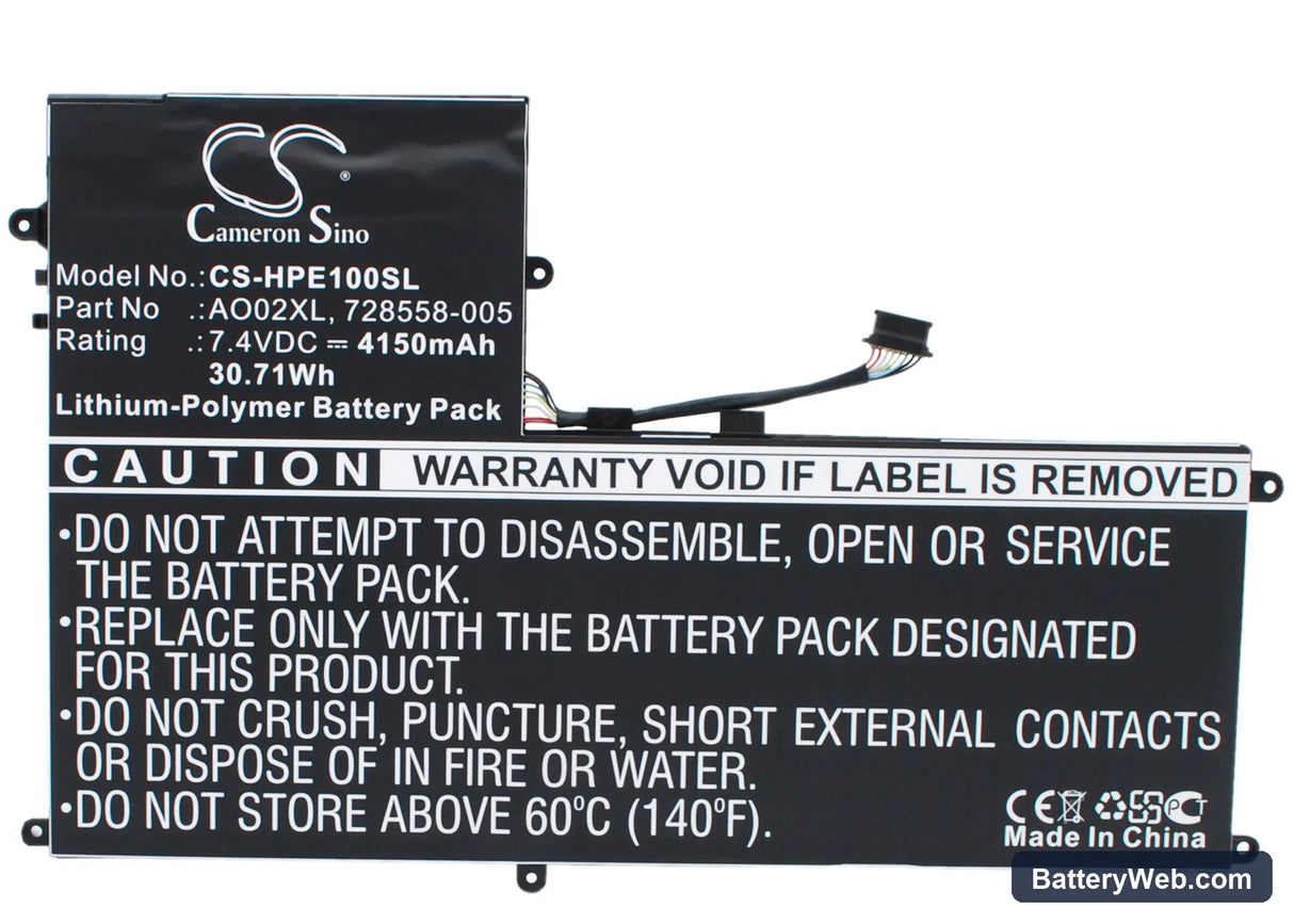 HP ElitePad 1000 Replacement Battery, 7.4V, 4150mAh, Li-Polymer 1