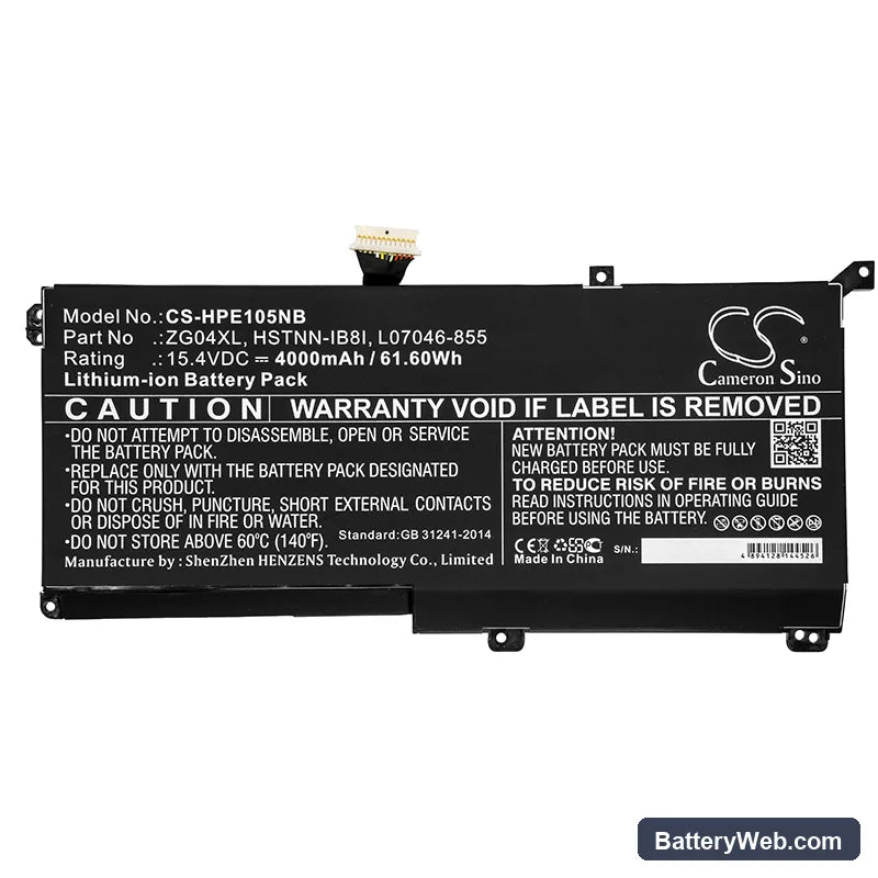 HP EliteBook 1050 G1 Replacement Battery, 15.4V, 4000mAh, Li-ion 3