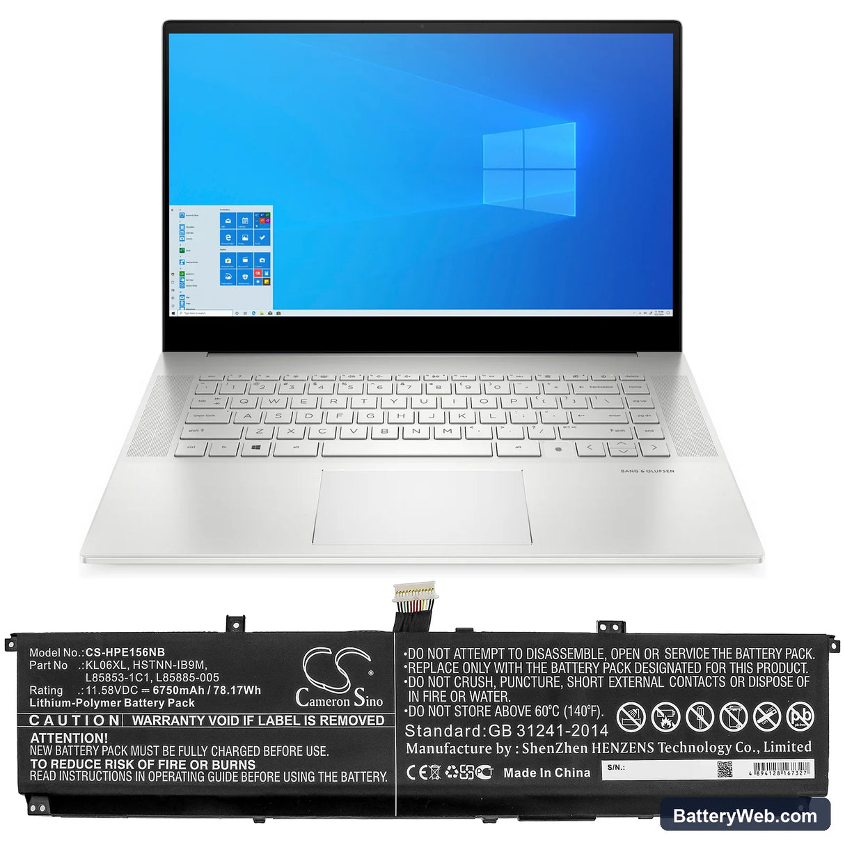 HP Envy 15-EP0098NR Replacement Battery, 11.58V, 6750mAh, Li-Polymer 5