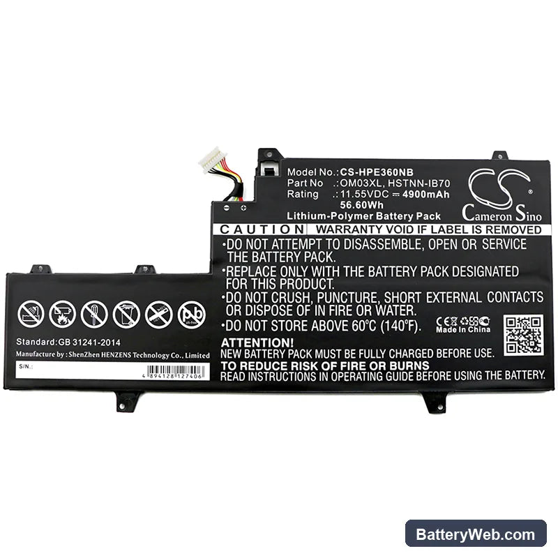 HP EliteBook x360 1030 G2 Replacement Battery, 11.55V, 4900mAh, Li-Polymer 3