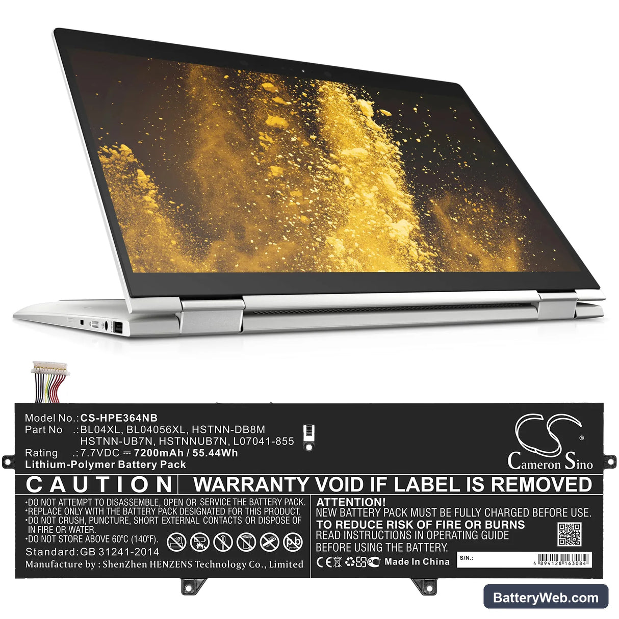 HP EliteBook x360 1040 G5(5NW10UT) Replacement Battery, 7.7V, 7200mAh, Li-Polymer 5