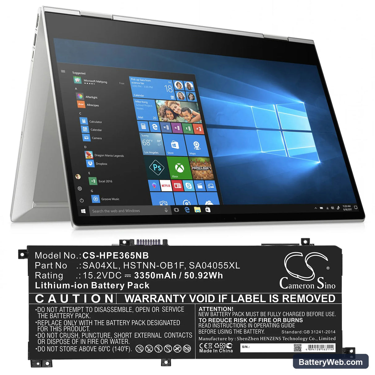 HP Envy X360 15-DS0002NC Replacement Battery, 15.2V, 3350mAh, Li-ion 4