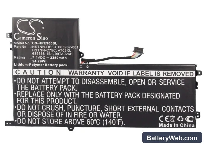HP ElitePad 900 Replacement Battery, 7.4V, 3350mAh, Li-Polymer 5