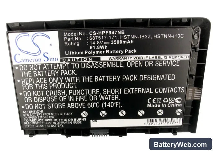 HP EliteBook Folio 9470m Replacement Battery, 14.8V, 3500mAh, Li-Polymer 5