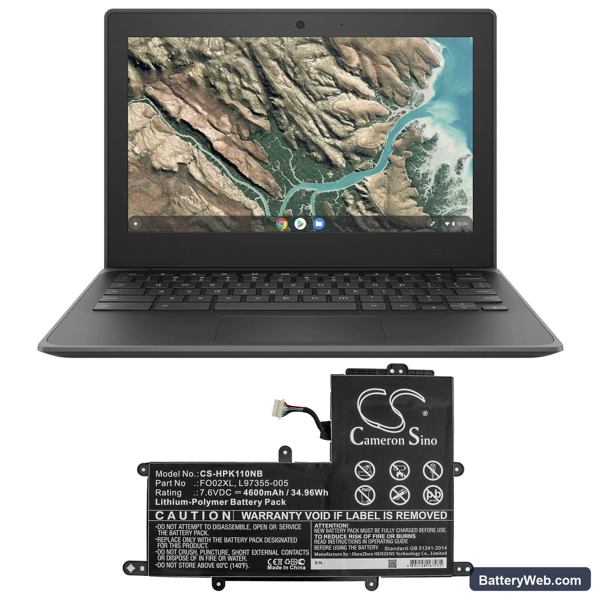 HP Chromebook 11A Replacement Battery, 7.6V, 4600mAh, Li-Polymer 5