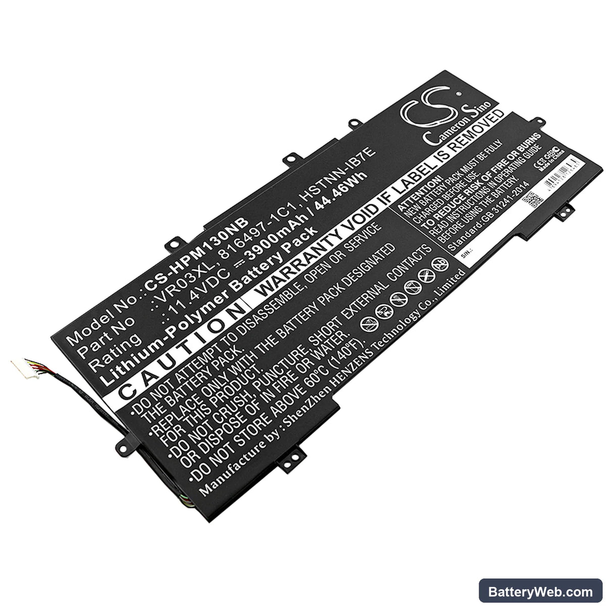 HP Pavilion 13-D Replacement Battery, 11.4V, 3900mAh, Li-Polymer 1