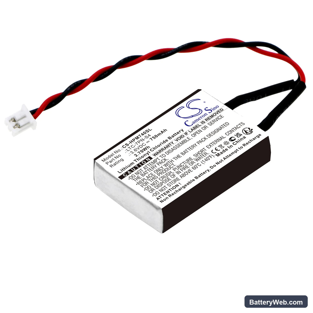 Heidelberg Printer Memory Replacement Battery, 3.6V, 750mAh, Li-SOCl2 1