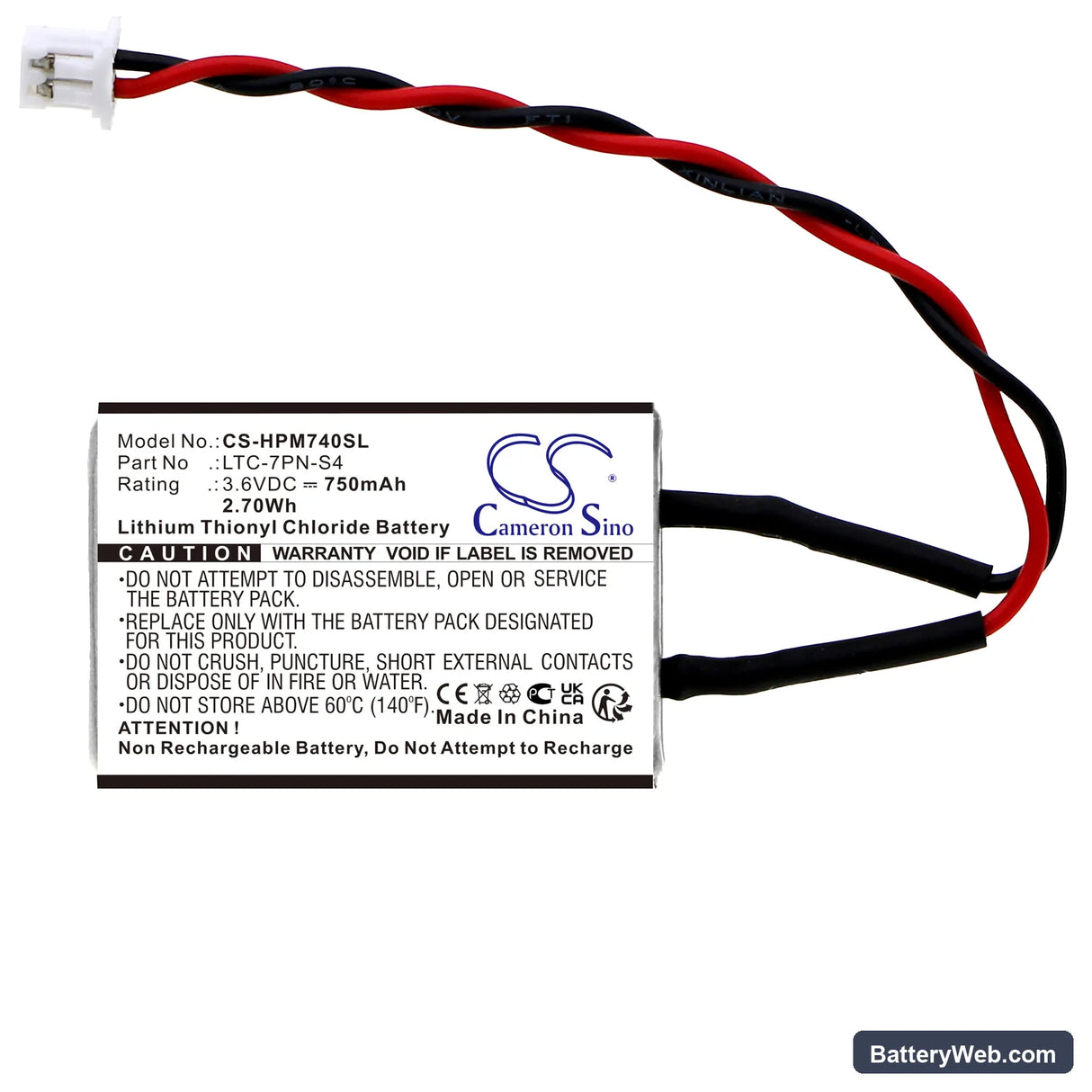 Heidelberg Printer Memory Replacement Battery, 3.6V, 750mAh, Li-SOCl2 3