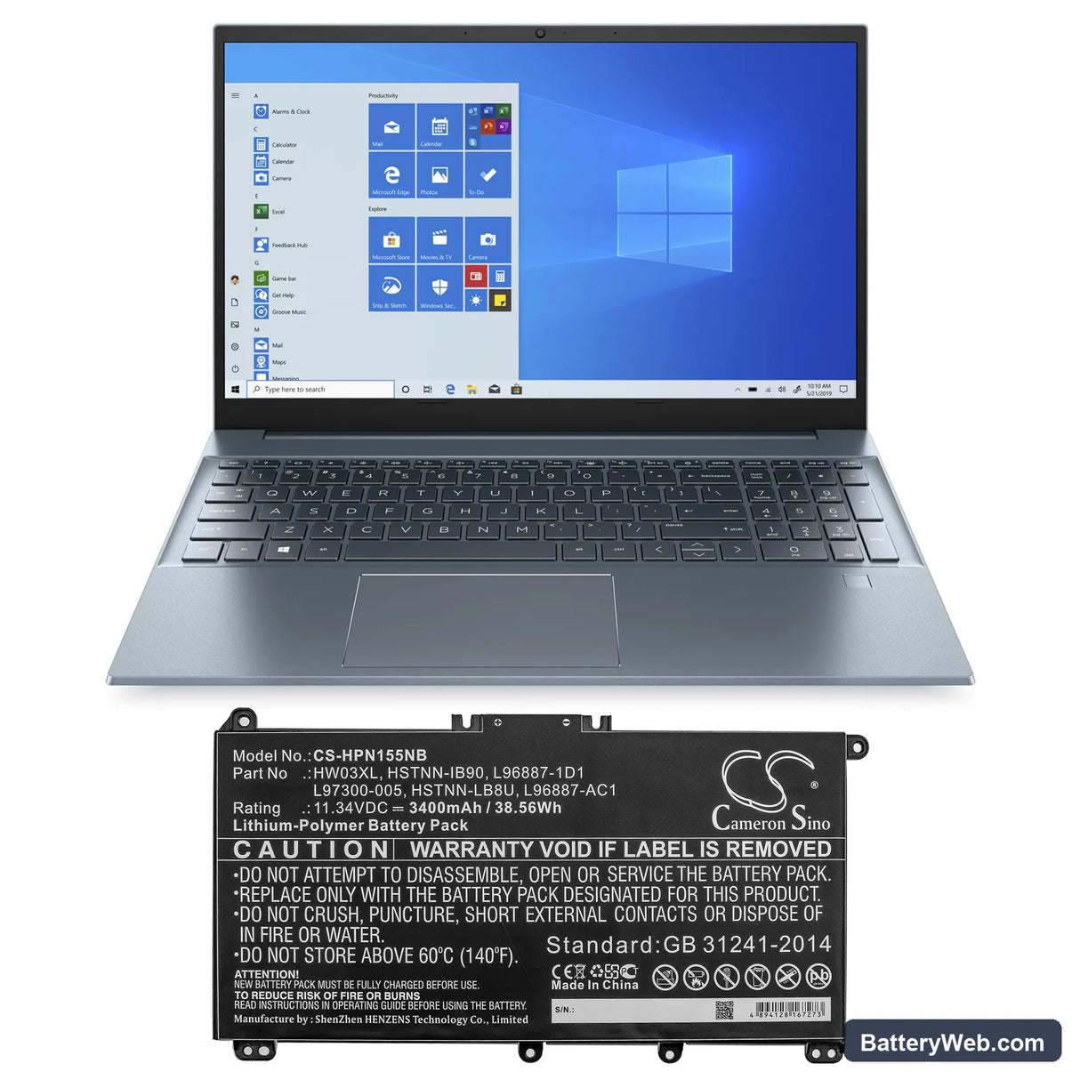 HP Pavilion 15 EG0073CL Replacement Battery, 11.34V, 3400mAh, Li-Polymer 5