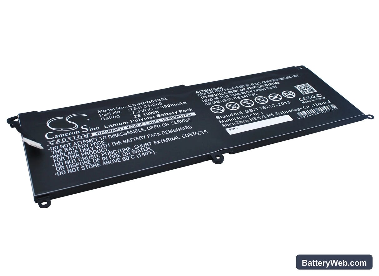 HP Pro x2 612 G1 Replacement Battery, 7.4V, 3800mAh, Li-Polymer 2