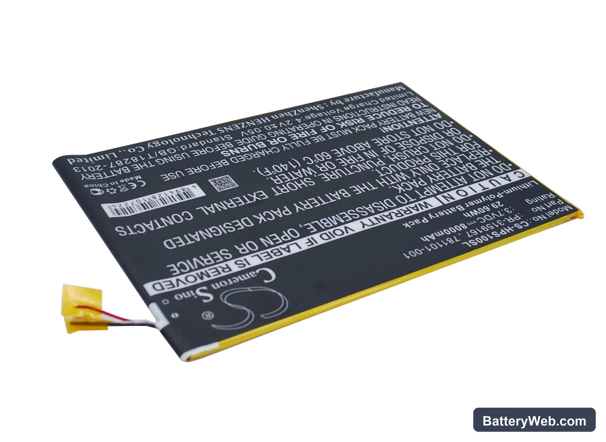 HP Slate 10 Plus Replacement Battery, 3.7V, 8000mAh, Li-Polymer 3
