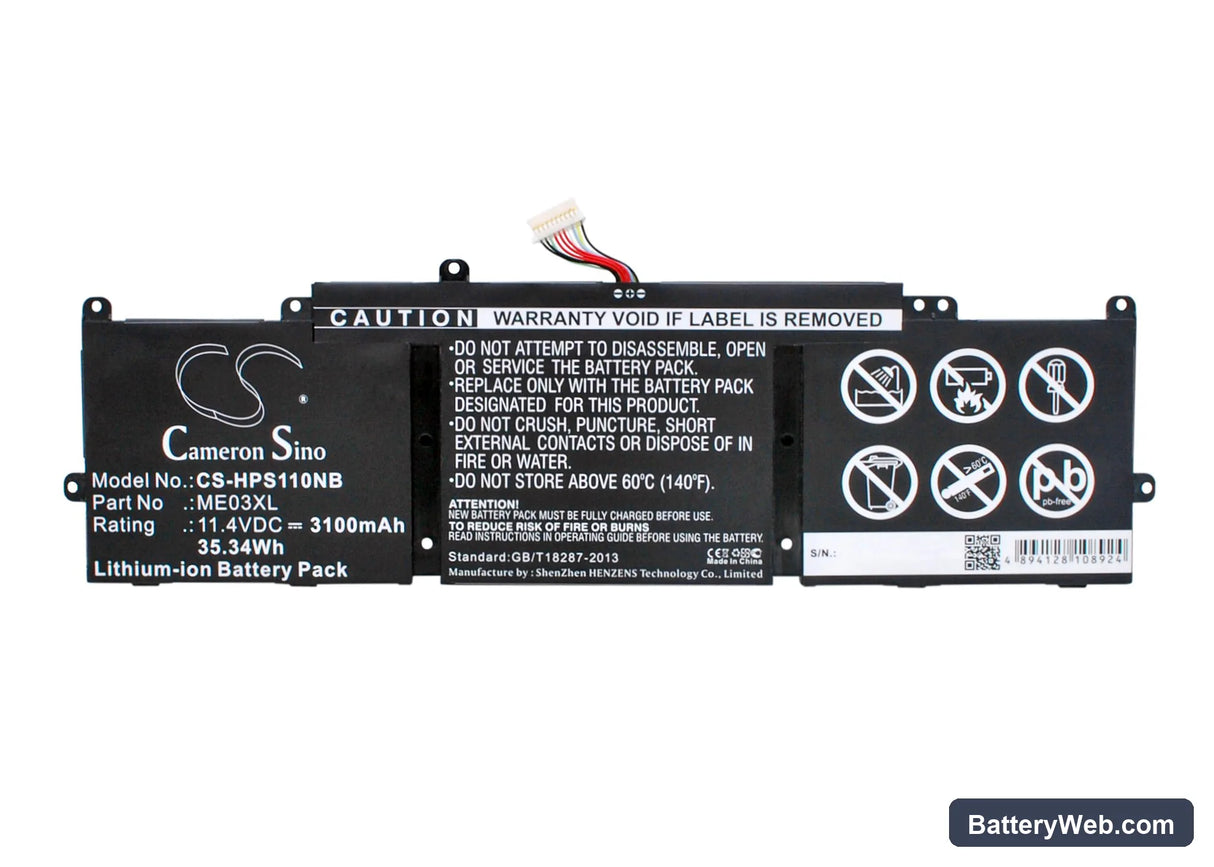 HP Stream 11-D001DX Replacement Battery, 11.4V, 3100mAh, Li-ion 5
