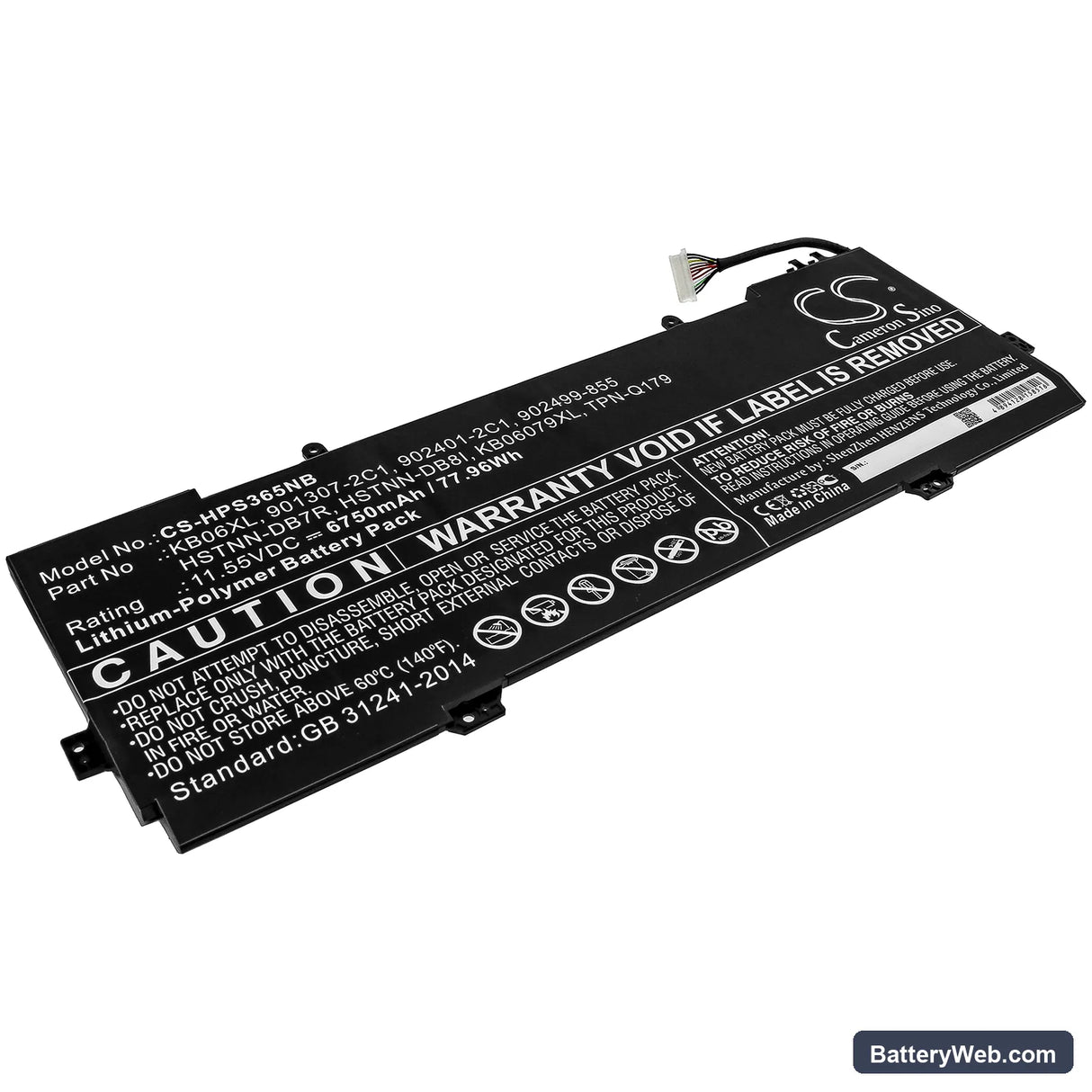 HP Spectre X360 15-BL001NV Replacement Battery, 11.55V, 6750mAh, Li-Polymer 1