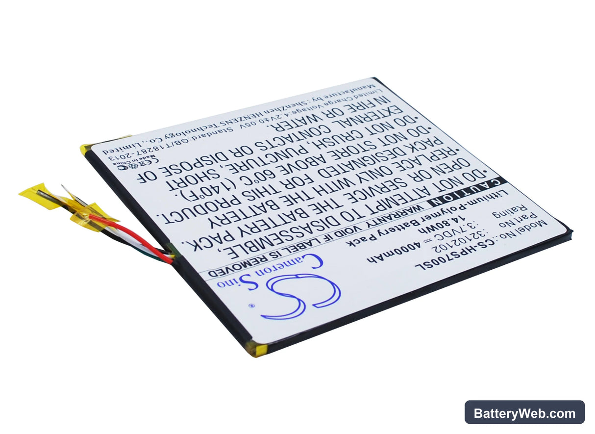 HP Slate 7 Extreme Replacement Battery, 3.7V, 4000mAh, Li-Polymer 3