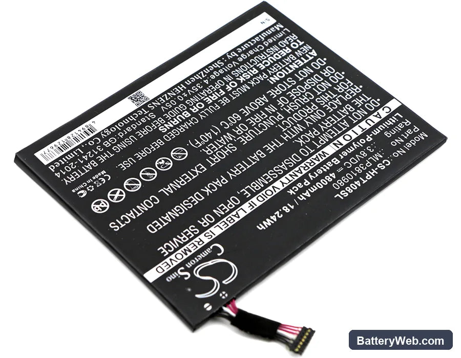 HP Pro Tablet 408 G1 Replacement Battery, 3.8V, 4800mAh, Li-Polymer 2