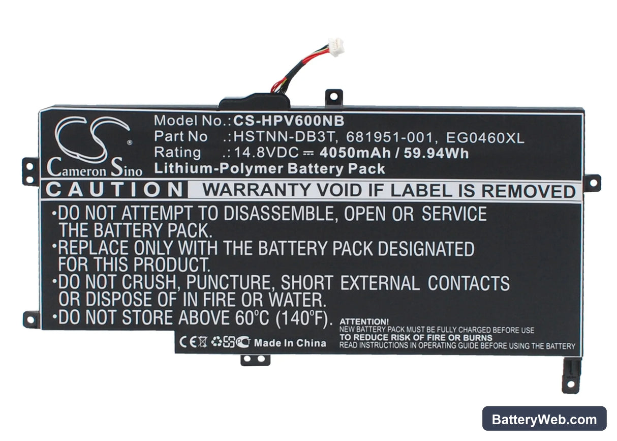 HP Envy Sleekbook 6 Replacement Battery, 14.8V, 4050mAh, Li-Polymer 1