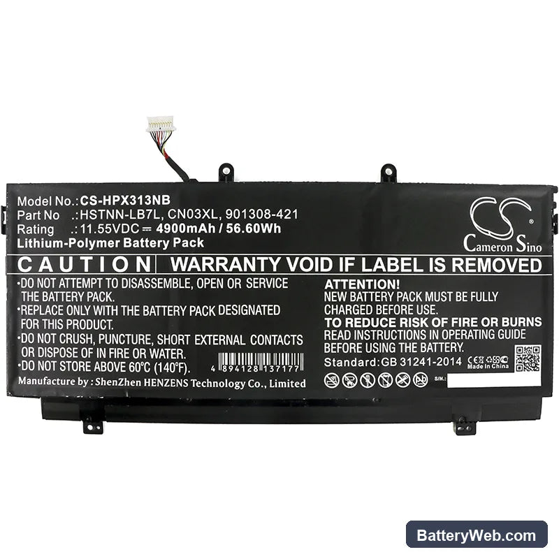 HP Spectre X360 13-AB001 Replacement Battery, 11.55V, 4900mAh, Li-Polymer 3